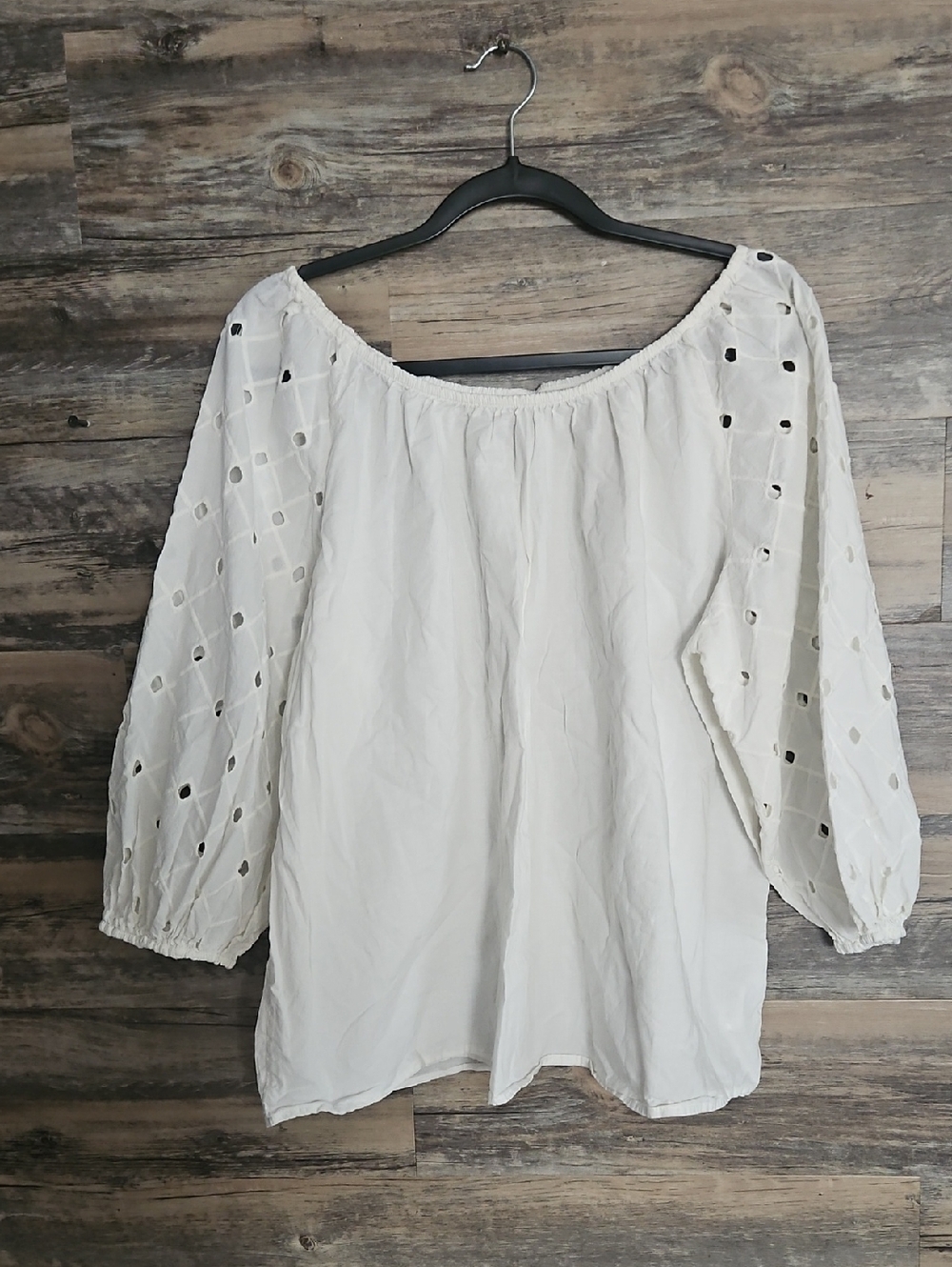 a new day White Off-the-Shoulder Eyelet Sleeve Tunic